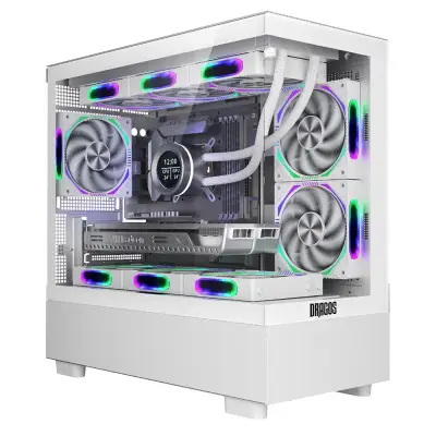 Dragos Basalt Pro 6x Argb Fan USB 3.0 Psu Yok mATX Panoramik Temperli Cam Gaming Kasa Beyaz