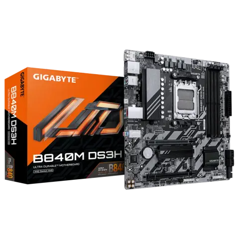 Gigabyte B840M DS3H Sc-AM5 DDR5 8200Mhz 2xM.2 2xM.2 2.5Gbit LAN mATX AMD Anakart