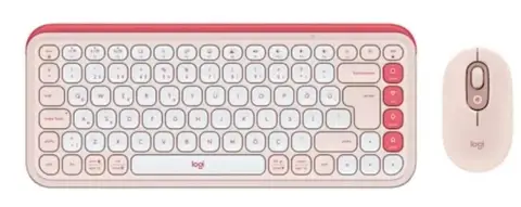 Logitech 920-013077 Pop Icon Q TR Grafit Bluetooth Pudra Pembe Kablosuz Klavye Mouse Set