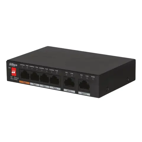 Dahua PFS3006-4ET-60 4 Port 10/100Mbps PoE 2 Port Uplink 60W Plastik Kasa Masasütü PoE Switch