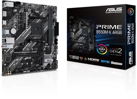 Asus PRIME B550M-K ARGB Sc-AM4 B550 DDR4 5100Mhz 2xM.2 mATX AMD Anakart