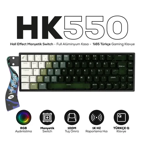 Hawk Gaming HK550 Hall Effect Manyetik Switch Rapid Trigger RGB 1k Hz 1 Ms Kablolu Gaming Klavye