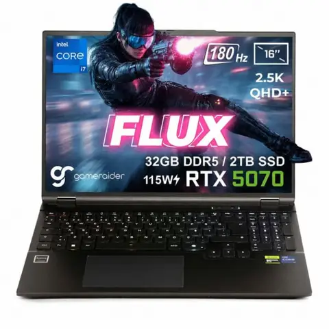 GameRaider FLUX GR16 Intel Core i7-14650HX GeForce RTX 5070 8GB 115W 32GB DDR5 2TB SSD 16 inç 2.5K QHD+ 180Hz FreeDos Gaming Laptop – Çanta Hediyeli