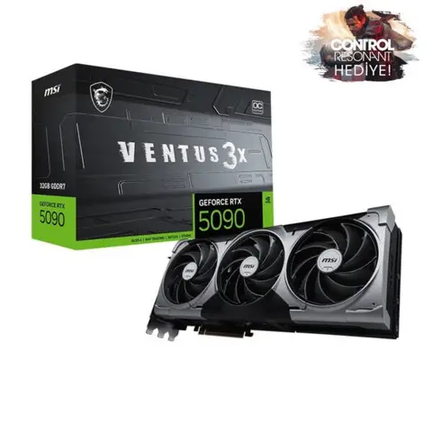 MSI GeForce RTX 5090 32G VENTUS 3X OC 32GB GDDR7 512 Bit DLSS 4 Ekran Kartı – CONTROL Resonant Hediyeli